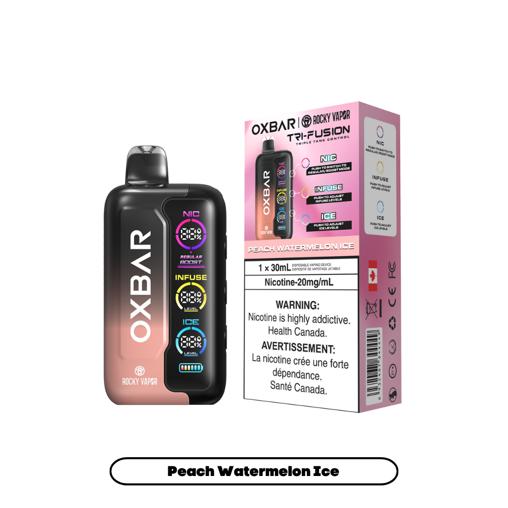 Rocky Vapor Oxbar Tri Fusion - Peach Watermelon Ice (5pc/Carton) [Federal]